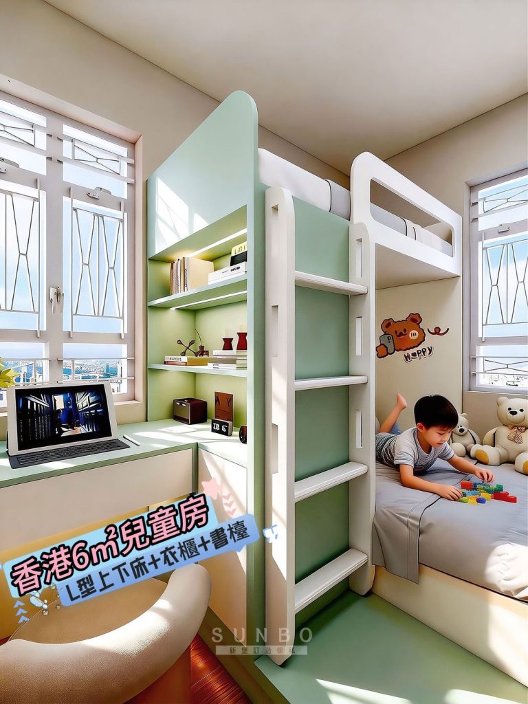 薄荷綠床組與書桌收納訂造傢俬作品照片 5